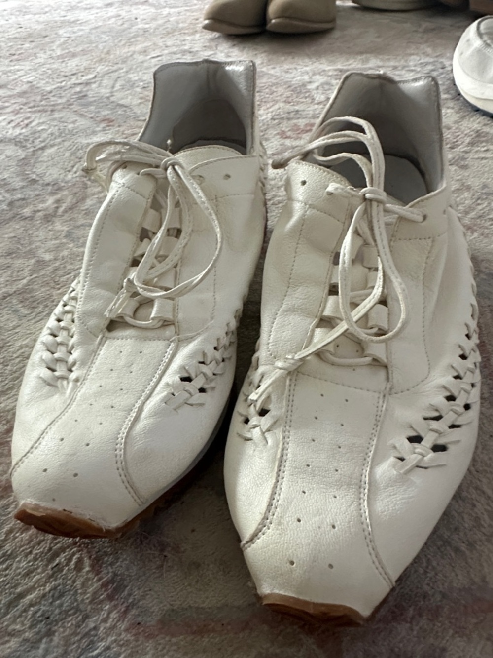 Chocolat Blu Cream-White Woven Leather Lace-Up Sneakers